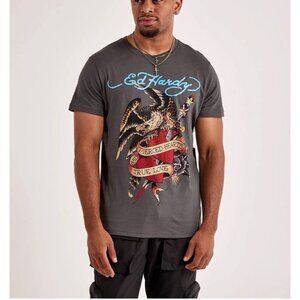Ed Hardy Rhinestone Eagle Dagger T-Shirt – Charcoal Size XL